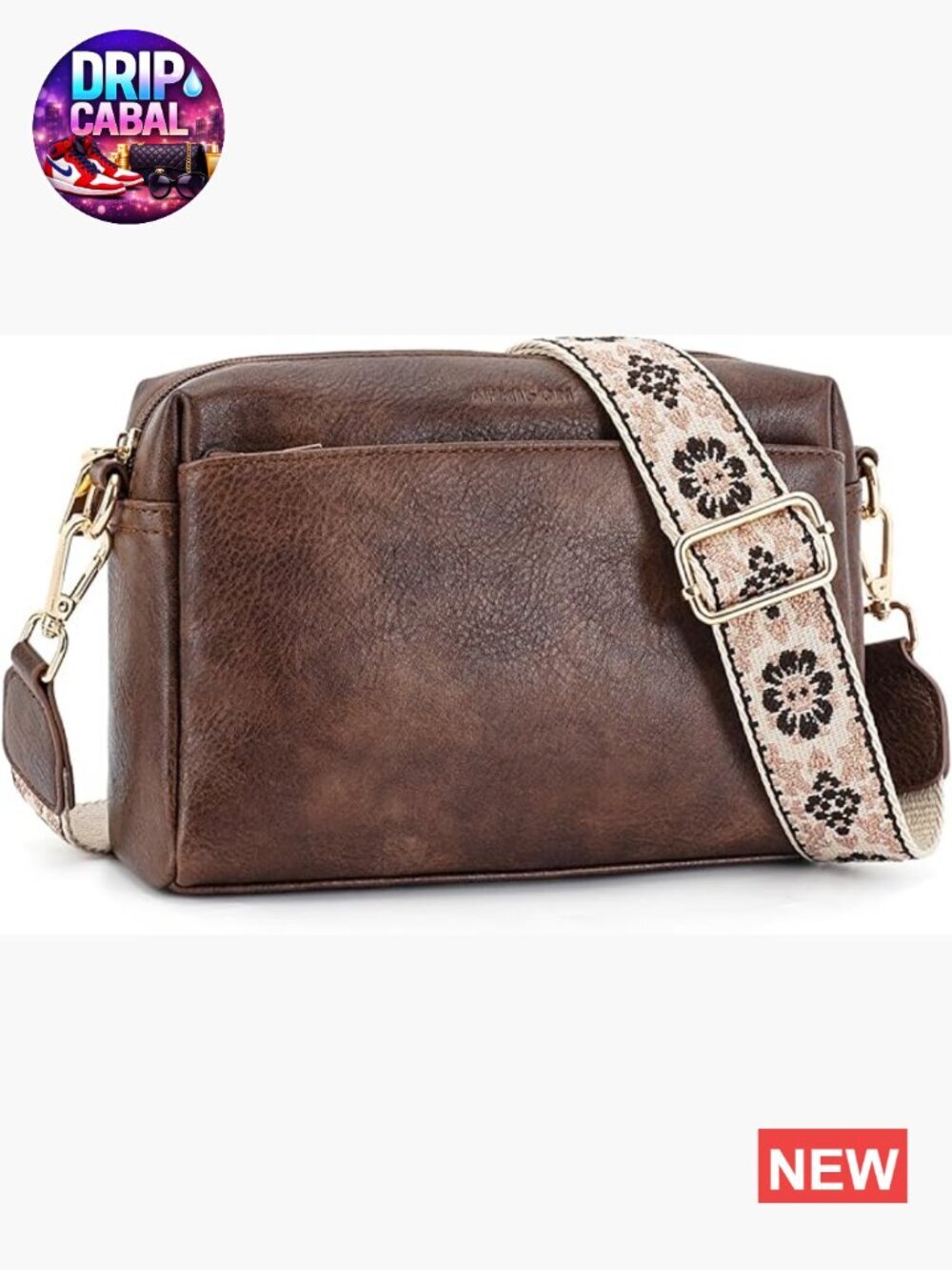 Small Vegan Leather Triple Zip Crossbody Bag with Adjustable Strap
